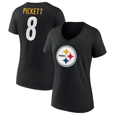 Fanatics Kenny Pickett pour femmes, noir, Pittsburgh Steelers, icône du joueur, nom et numéro, t-shirt à col en V