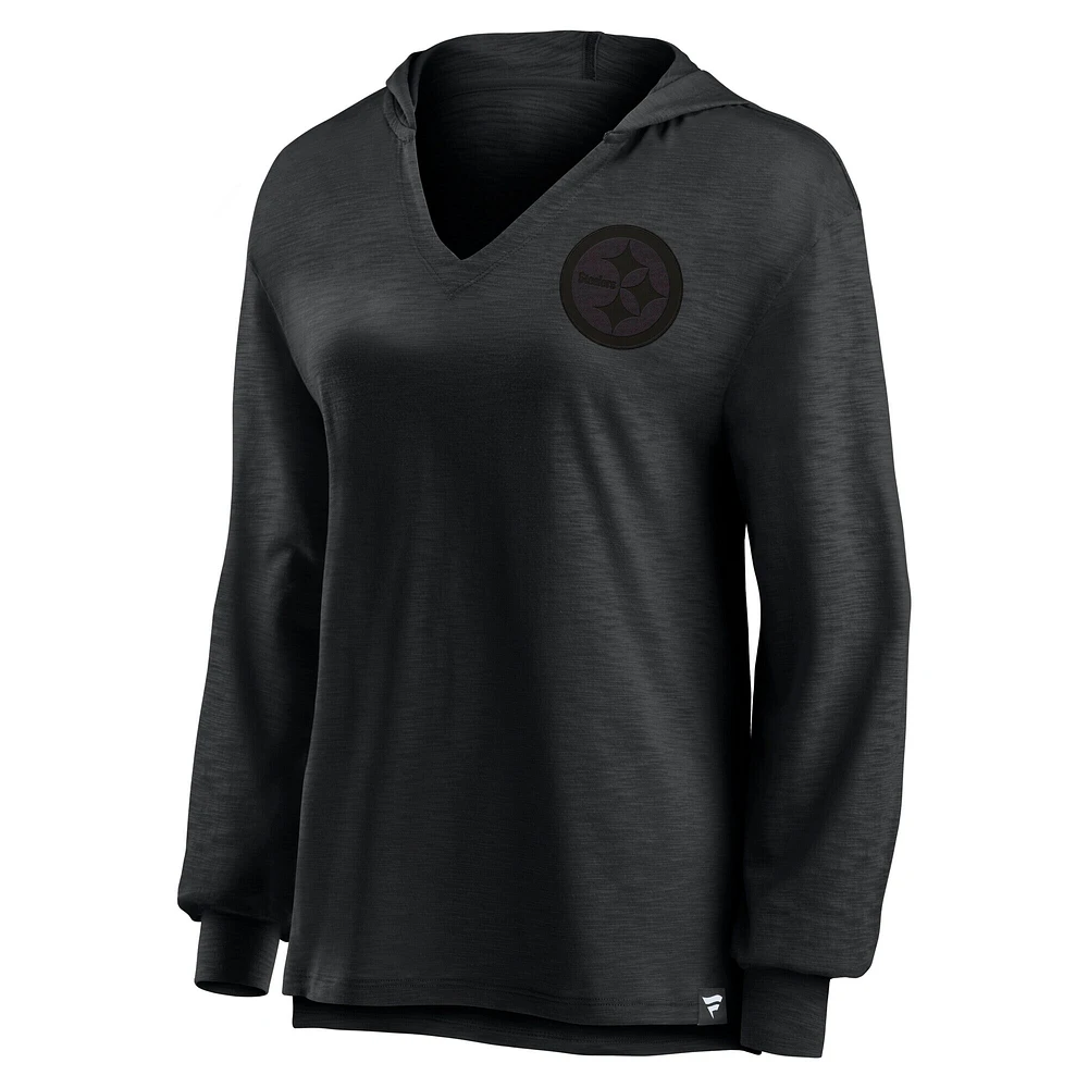 Women's Fanatics  Pittsburgh Steelers Blackout Slub Hoodie V-Neck Long Sleeve T-Shirt