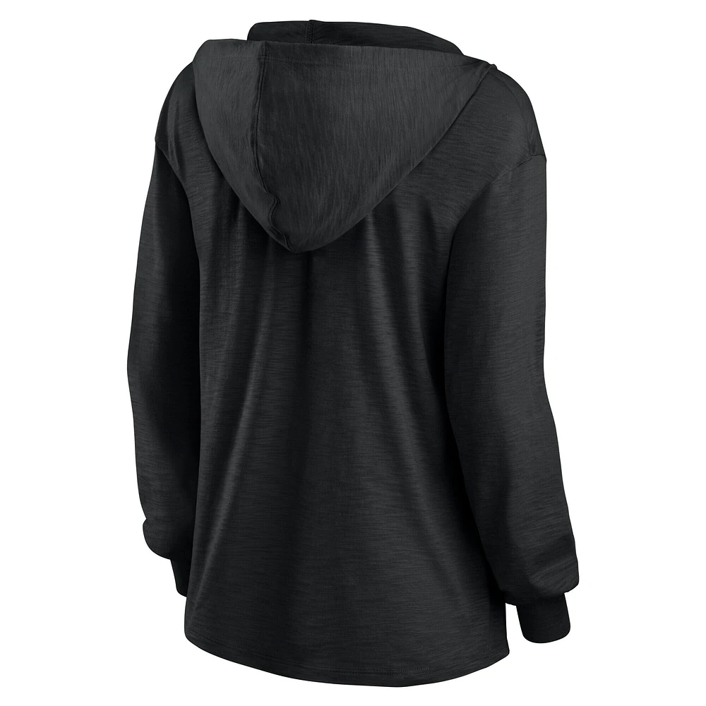 Women's Fanatics  Pittsburgh Steelers Blackout Slub Hoodie V-Neck Long Sleeve T-Shirt