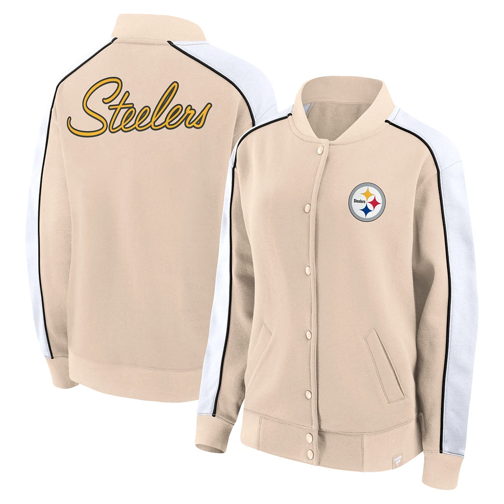 Women's Fanatics Tan Pittsburgh Steelers Lounge Full-Snap Varsity Jacket