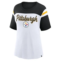 Haut court tendance blanc/noir pour femme Fanatics Pittsburgh Steelers Cheer Chant