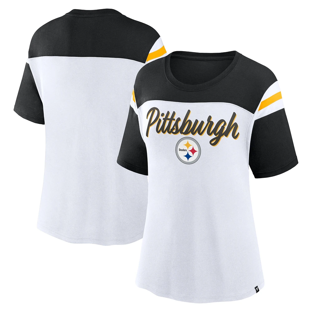 Haut court tendance blanc/noir pour femme Fanatics Pittsburgh Steelers Cheer Chant