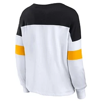 Haut à lacets manches longues et col en V pour femmes Fanatics blanc/noir Pittsburgh Steelers grande taille Even Match