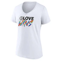 T-shirt blanc à col en V Fanatics pour femmes des Steelers de Pittsburgh Love Wins