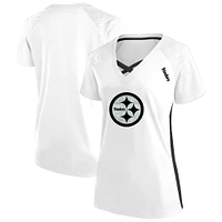 Women's Fanatics  White Pittsburgh Steelers Plus Glitter Lace-Up V- Neck T-Shirt
