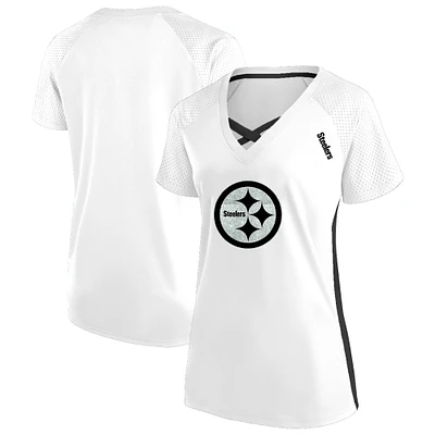 Women's Fanatics  White Pittsburgh Steelers Plus Glitter Lace-Up V- Neck T-Shirt