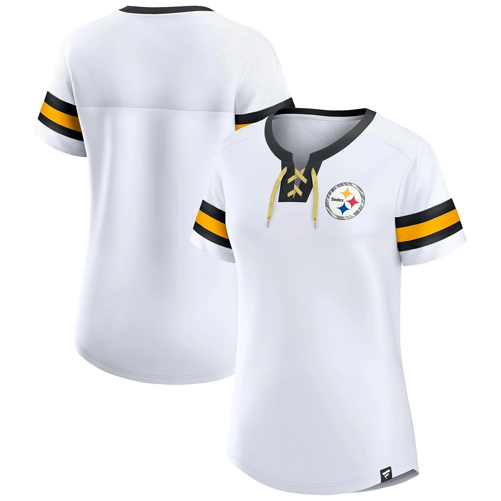 T-shirt à lacets blanc Fanatics Pittsburgh Steelers Sunday Best pour femmes