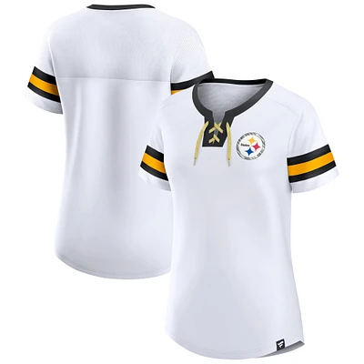 Women's Fanatics White Pittsburgh Steelers Sunday Best Lace-Up T-Shirt