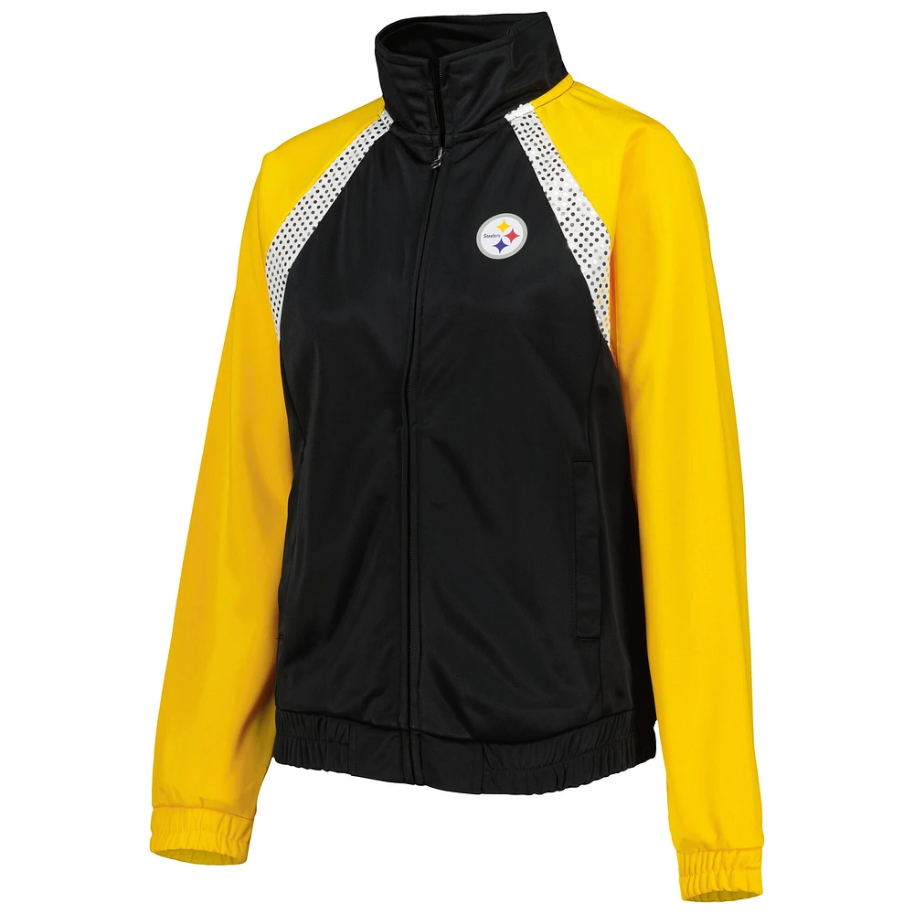 Veste de survêtement raglan à glissière pleine longueur G-III 4Her by Carl Banks pour femme des Steelers Pittsburgh, noir/doré