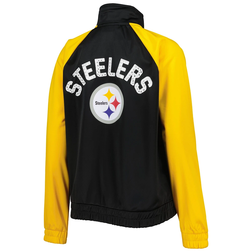 Veste de survêtement raglan à glissière pleine longueur G-III 4Her by Carl Banks pour femme des Steelers Pittsburgh, noir/doré