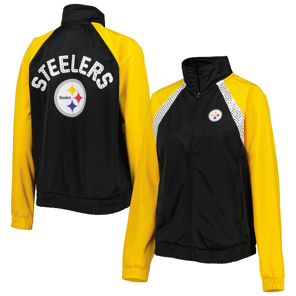 Veste de survêtement raglan à glissière pleine longueur G-III 4Her by Carl Banks pour femme des Steelers Pittsburgh, noir/doré