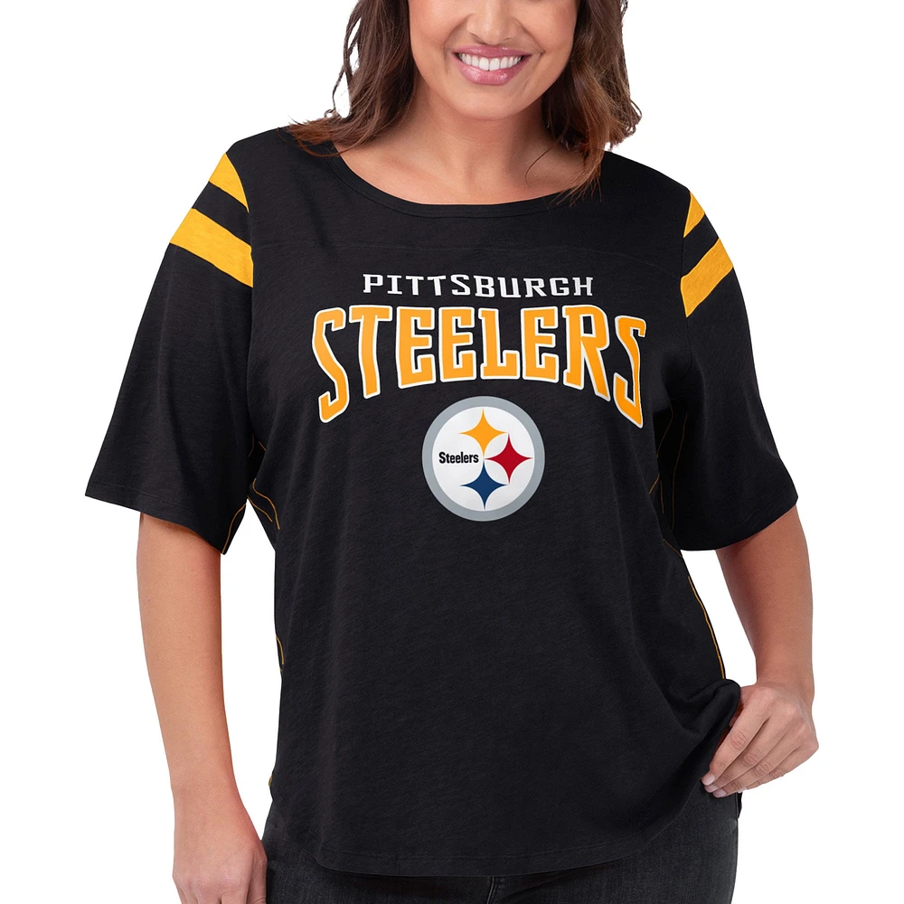 T-shirt pour femme G-III 4Her by Carl Banks Black Pittsburgh Steelers Linebacker Taille Plus