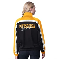 Veste de survêtement d'après-match entièrement zippée G-III 4Her par Carl Banks pour femme, noire, des Pittsburgh Steelers