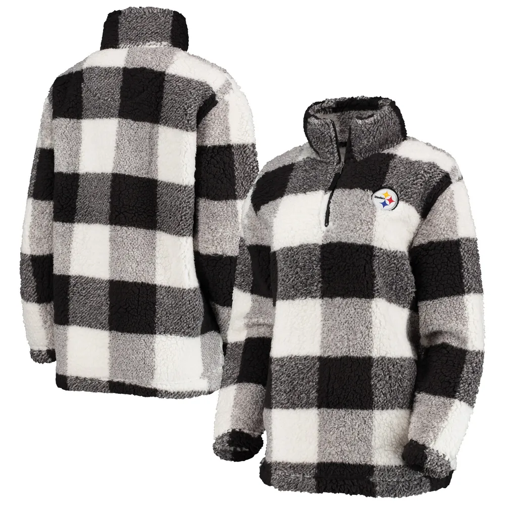 Women's G-III 4Her by Carl Banks Black Pittsburgh Steelers Sherpa Plaid Quarter-Zip Jacket