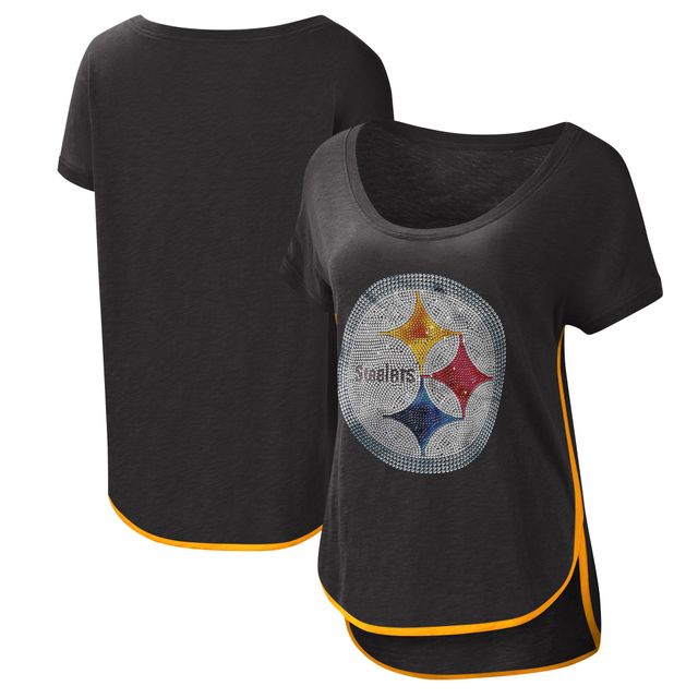 T-shirt pour femme G-III 4Her by Carl Banks Pittsburgh Steelers noir à encolure dégagée Rookie