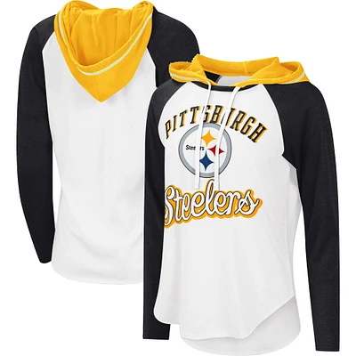 Women's G-III 4Her by Carl Banks White Pittsburgh Steelers MVP Raglan Hoodie - Long Sleeve T-Shirt