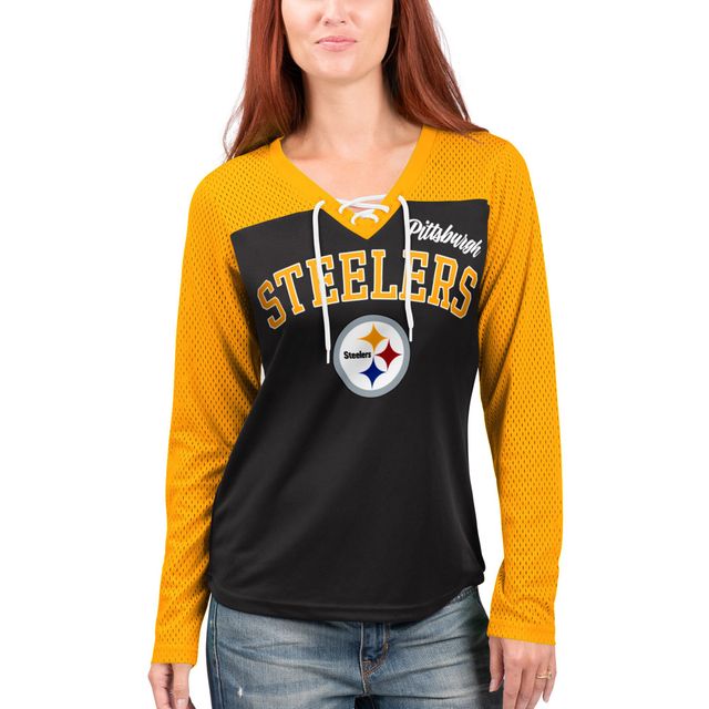 Women's Pittsburgh Steelers Black Lace-Up T-Shirt