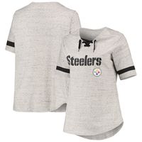 Lids Pittsburgh Steelers Women's Plus Lace-Up V-Neck T-Shirt - Heathered  Gray