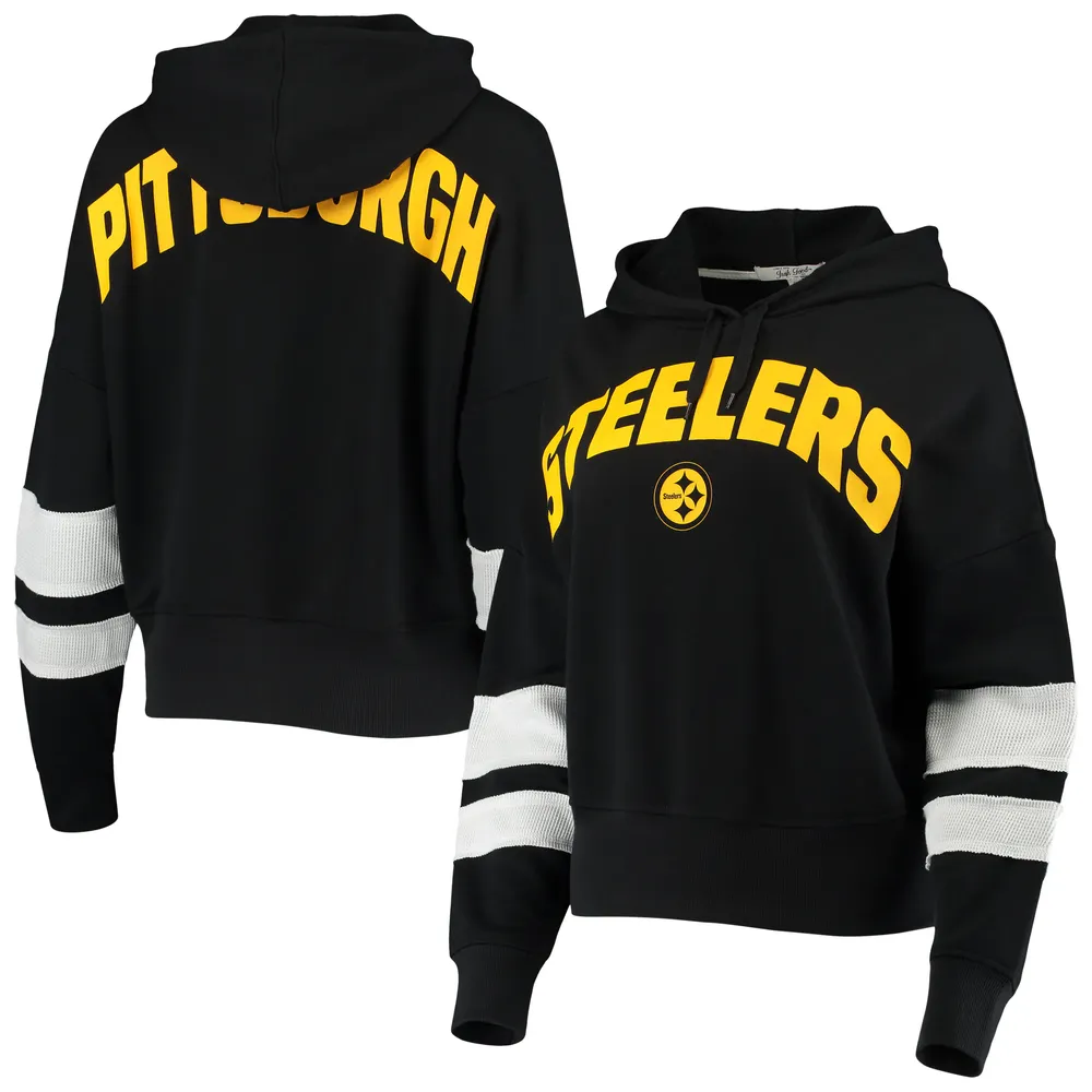 Lids Pittsburgh Steelers Junk Food Women's Sideline Stripe Pullover Hoodie  - Black/White
