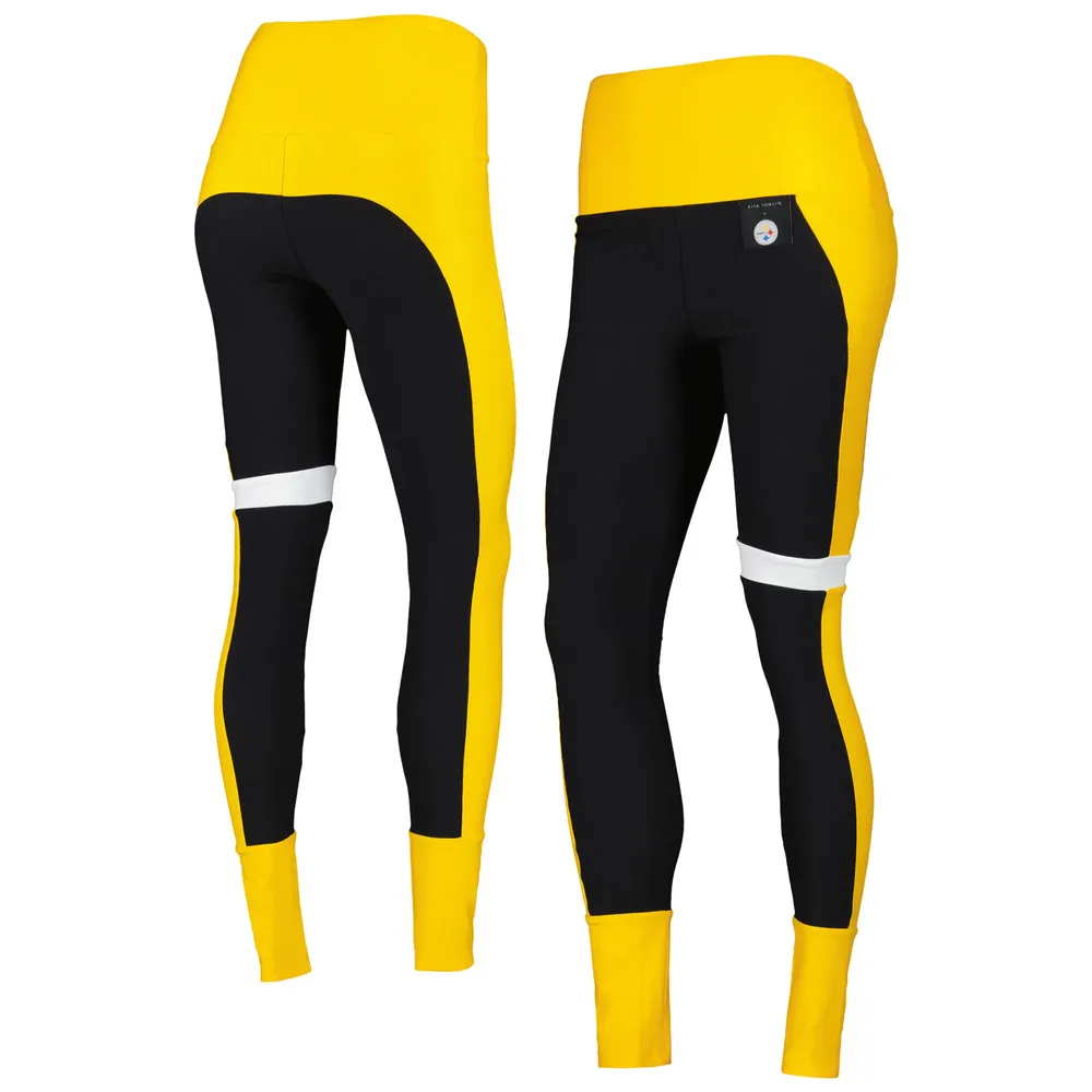 Kiya Tomlin Women's Kiya Tomlin Black, Gold Pittsburgh Steelers Colorblock  Tri-Blend Leggings