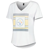 T-shirt KIYA TOMLIN Pittsburgh Steelers blanc à encolure en V pour femme