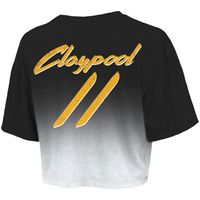 Women's Majestic Threads Chase Claypool Black/White Pittsburgh Steelers Drip-Dye Player Name & Number Tri-Blend Crop T-Shirt