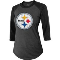 Women's Majestic Threads Najee Harris Black Pittsburgh Steelers Player Name & Number Raglan Tri-Blend 3/4-Sleeve T-Shirt