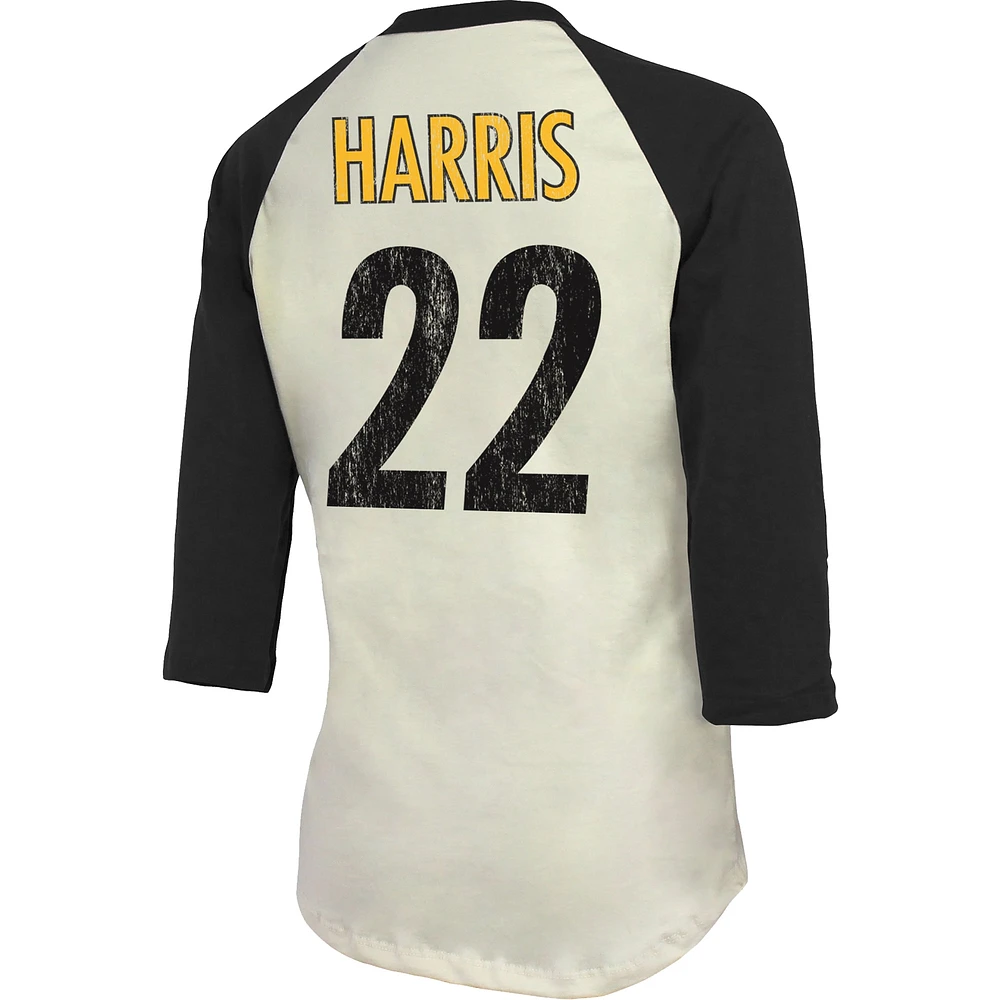 Women's Majestic Threads Najee Harris Cream Pittsburgh Steelers Player Name & Number Tri-Blend Three-Quarter Sleeve T-Shirt