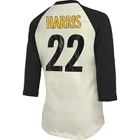 Women's Majestic Threads Najee Harris Cream Pittsburgh Steelers Player Name & Number Tri-Blend Three-Quarter Sleeve T-Shirt