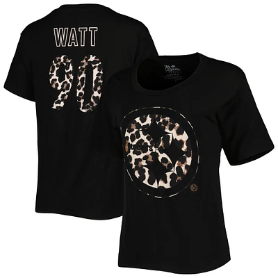 Women's Majestic Threads T.J. Watt Black Pittsburgh Steelers Leopard Player Name & Number T-Shirt