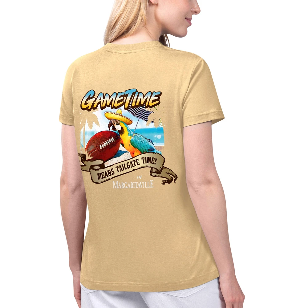 T-shirt à col en V pour femmes Margaritaville Gold Pittsburgh Steelers Game Time