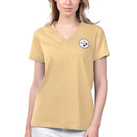 T-shirt à col en V pour femmes Margaritaville Gold Pittsburgh Steelers Game Time