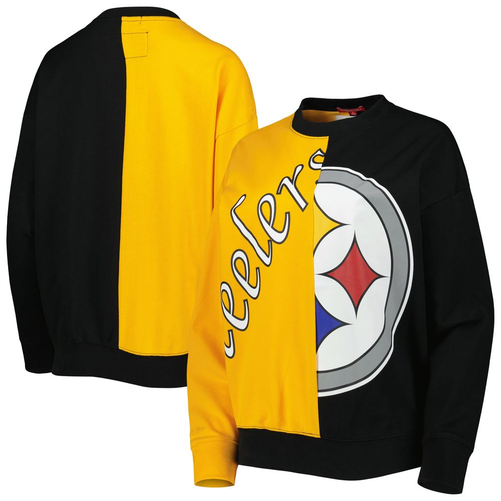 Women's Mitchell & Ness Black/Gold Pittsburgh Steelers Big Face Pullover Sweatshirt