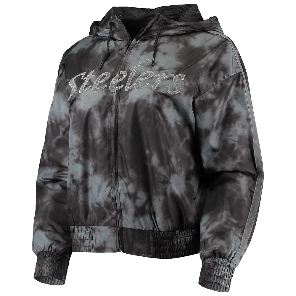 Women's Mitchell & Ness Black Pittsburgh Steelers Galaxy Full-Zip Windbreaker Hoodie Jacket