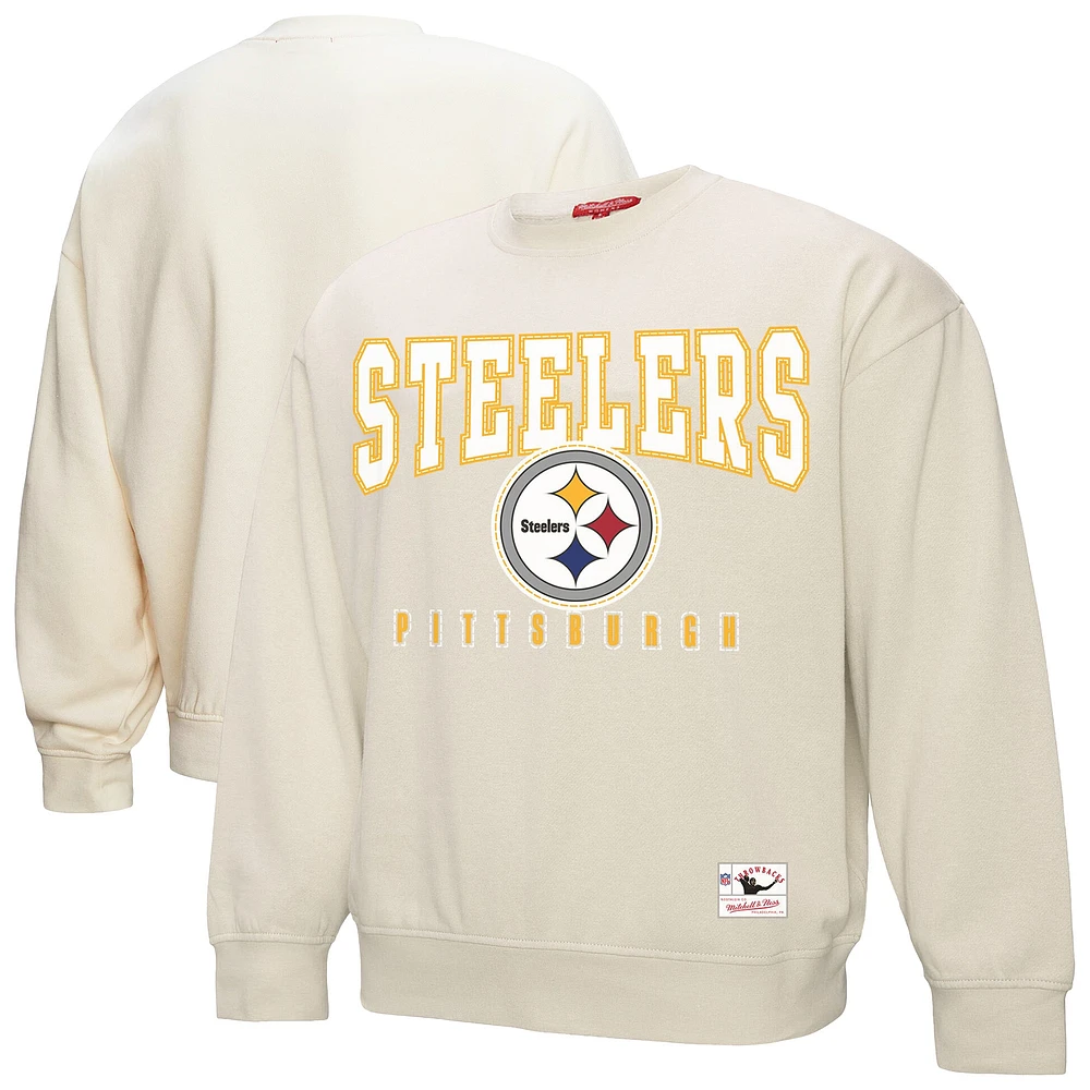 Women's Mitchell & Ness Cream Pittsburgh Steelers Fandom Fleece Pullover Sweatshirt