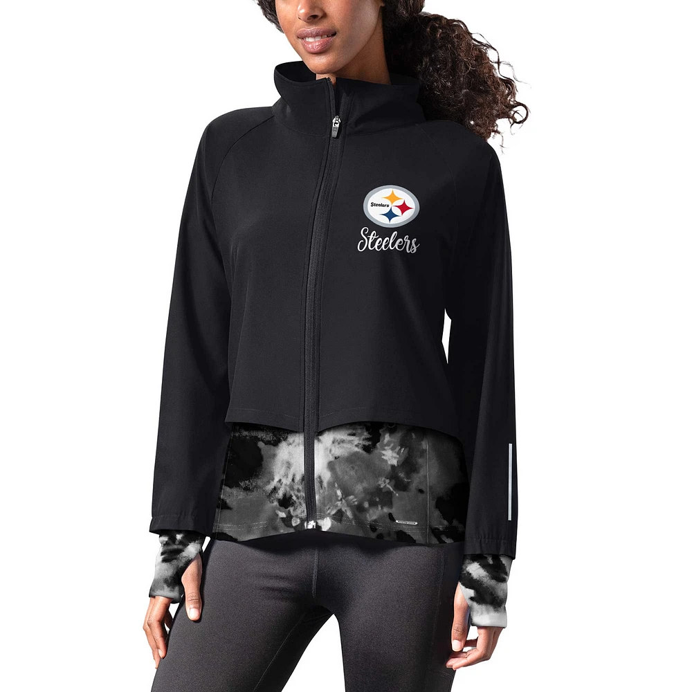 Veste de course à glissière entièrement zippée MSX by Michael Strahan pour femmes des Pittsburgh Steelers Grace Raglan noire