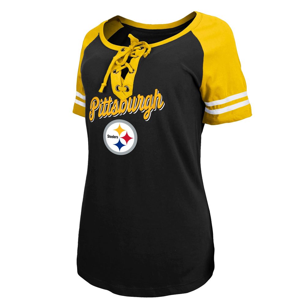 Lids Pittsburgh Steelers New Era Women's Logo Lace-Up Raglan T-Shirt -  Black/Gold