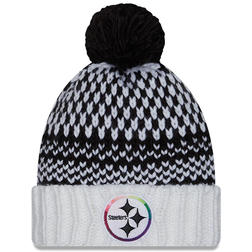 Women's New Era  Black/White Pittsburgh Steelers 2023 NFL Crucial Catch Cuffed Pom Knit Hat