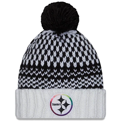 Women's New Era  Black/White Pittsburgh Steelers 2023 NFL Crucial Catch Cuffed Pom Knit Hat