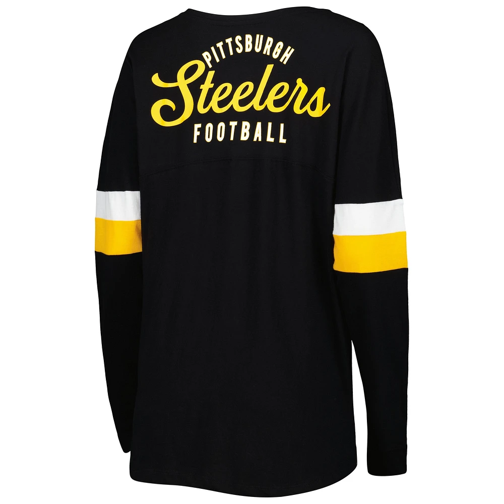 Women's New Era  Black Pittsburgh Steelers Athletic Varsity Lightweight Lace-Up Long Sleeve T-Shirt