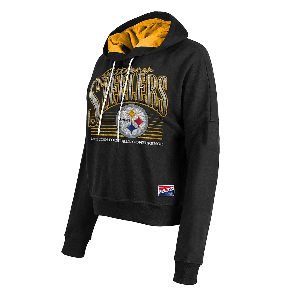 Women's New Era Black Pittsburgh Steelers Boxy Pullover Hoodie