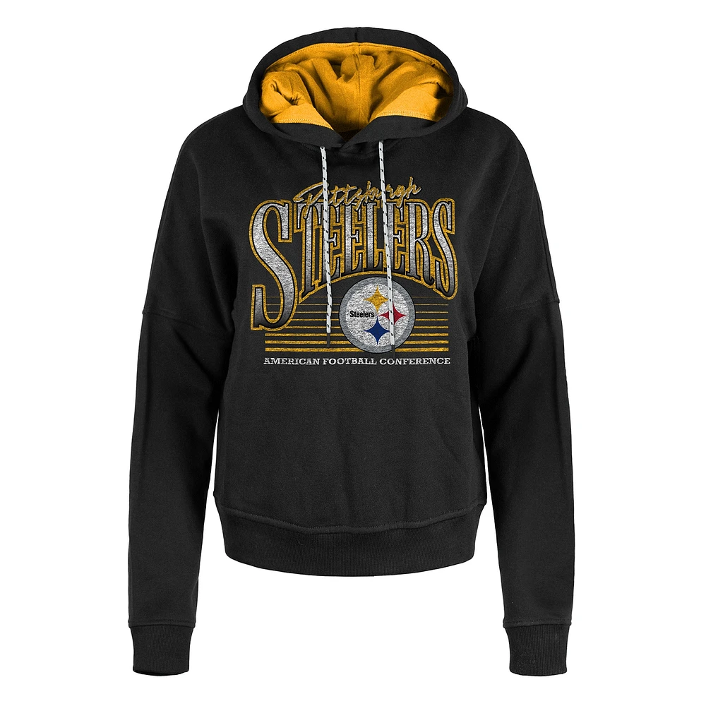 Women's New Era Black Pittsburgh Steelers Boxy Pullover Hoodie