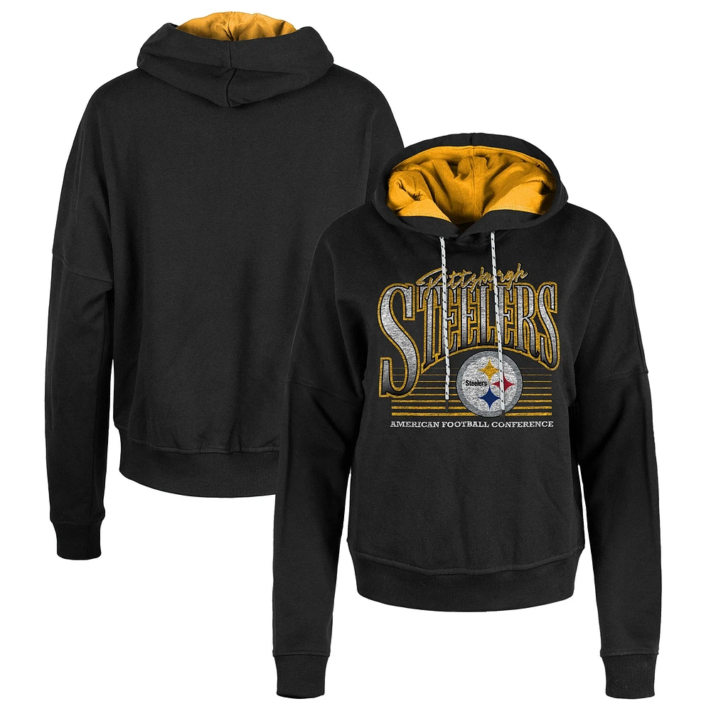 Sweat à capuche boxy noir Pittsburgh Steelers pour femme New Era