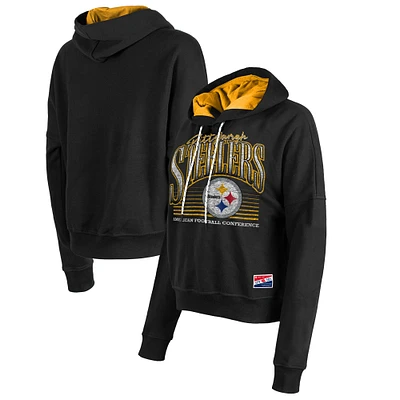 Women's New Era Black Pittsburgh Steelers Boxy Pullover Hoodie