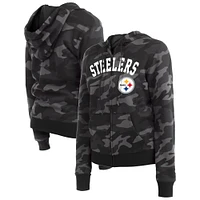 Sweat à capuche zippé et camouflage des Pittsburgh Steelers New Era pour femme, noir