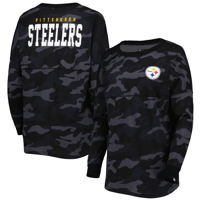 T-shirt à manches longues camouflage des Pittsburgh Steelers New Era pour femme, noir