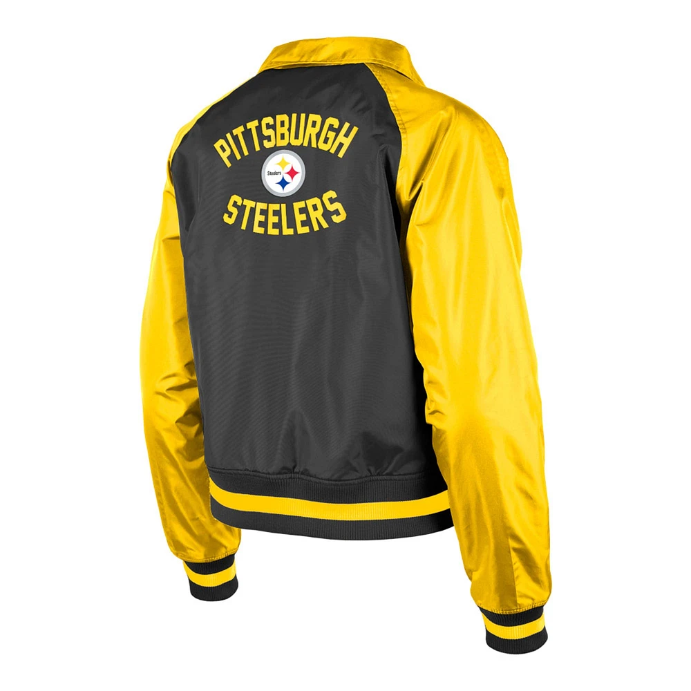 Blouson raglan à boutons-pression New Era Pittsburgh Steelers Coaches noir pour femme