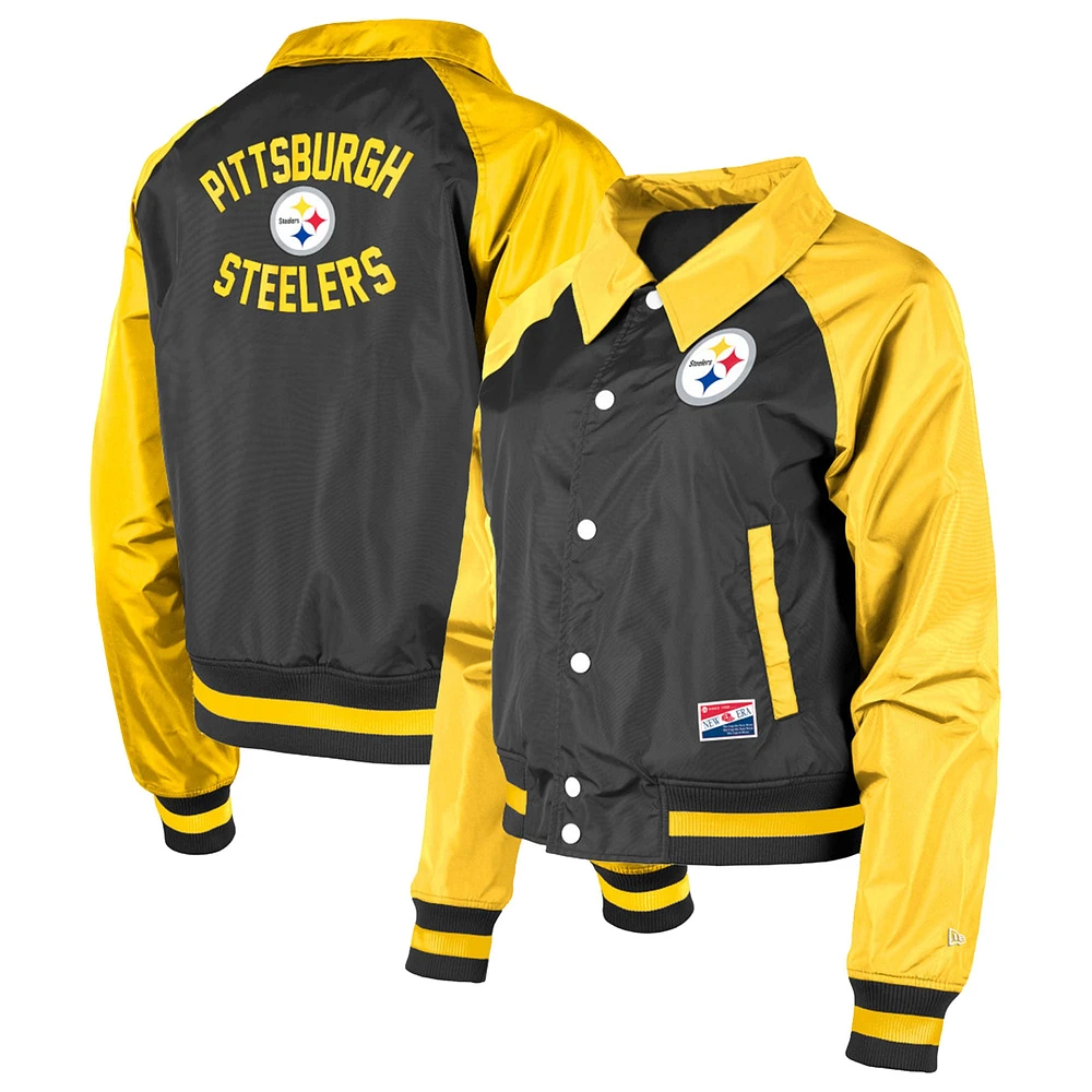 Blouson raglan à boutons-pression New Era Pittsburgh Steelers Coaches noir pour femme