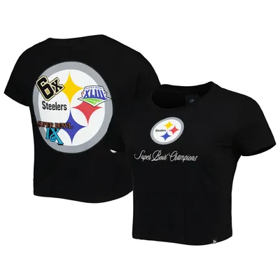 Steelers Women's New Era Jersey Sleeve Stripe Short Sleeve T-Shirt - XL