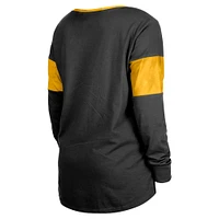 T-shirt à manches longues lacets et col cranté New Era noir pour femmes des Pittsburgh Steelers